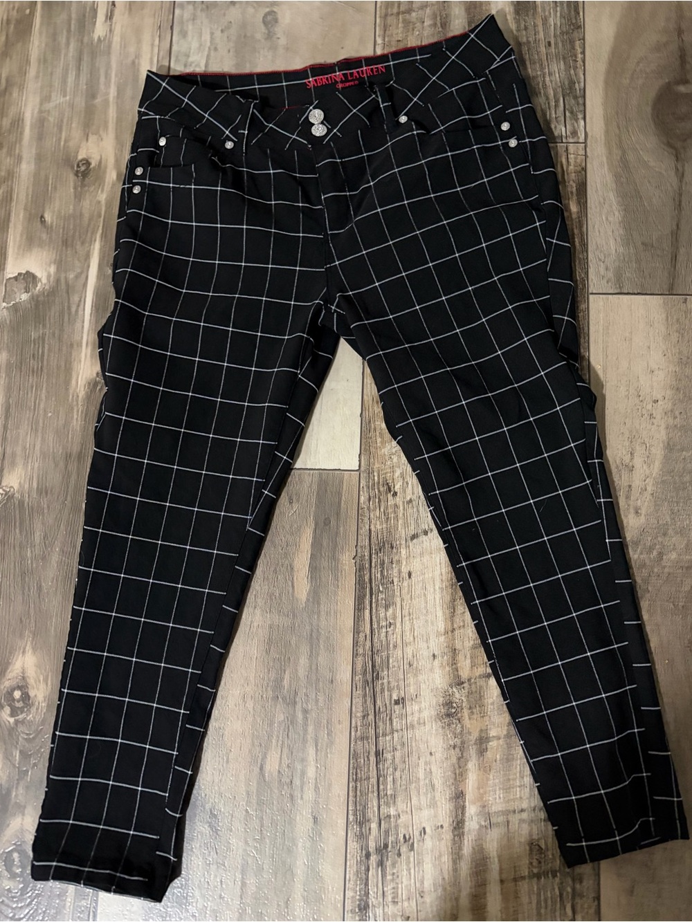 Black Windowpane Ankle Pants by Sabrina Lauren